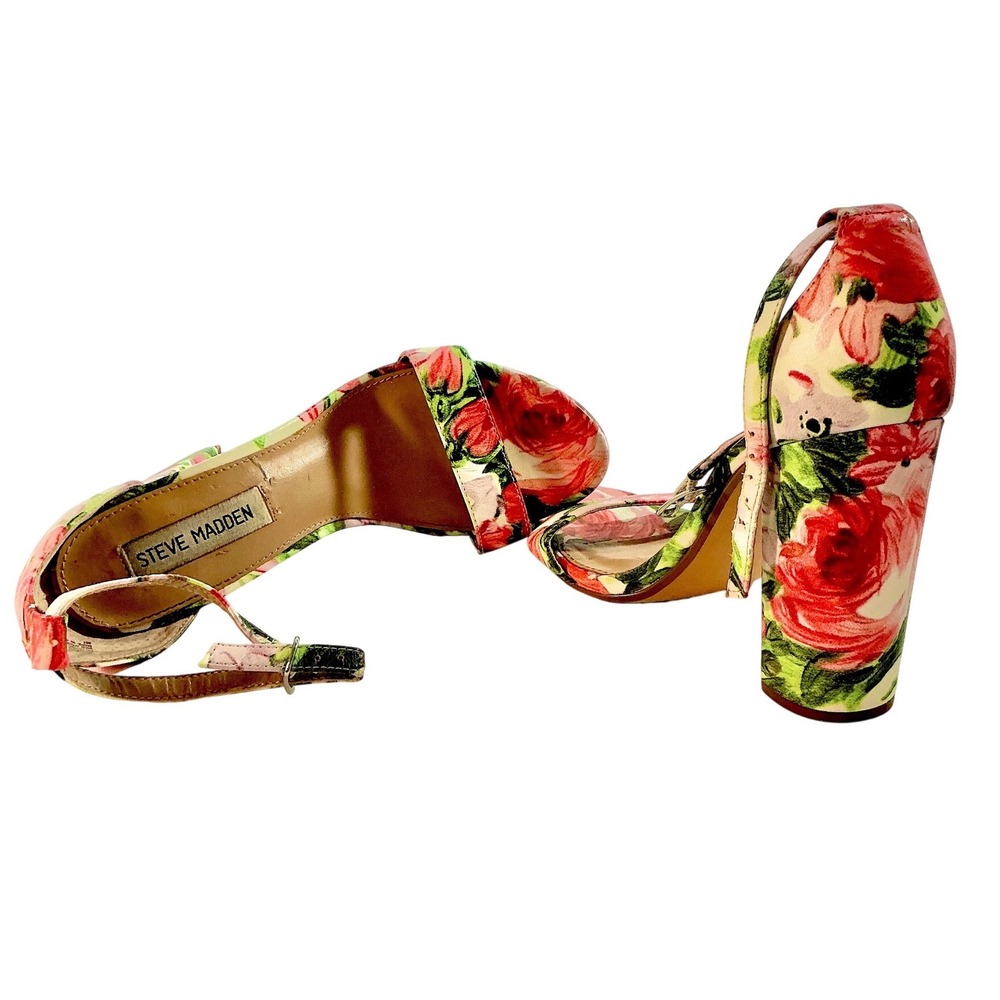 Steve Madden Carrson Floral Rose‎ Print Block Heel Ankle Strap Sandals 8M - Picture 2 of 6